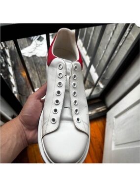 Alexander McQueen White Sneakers with Red Heel Tab